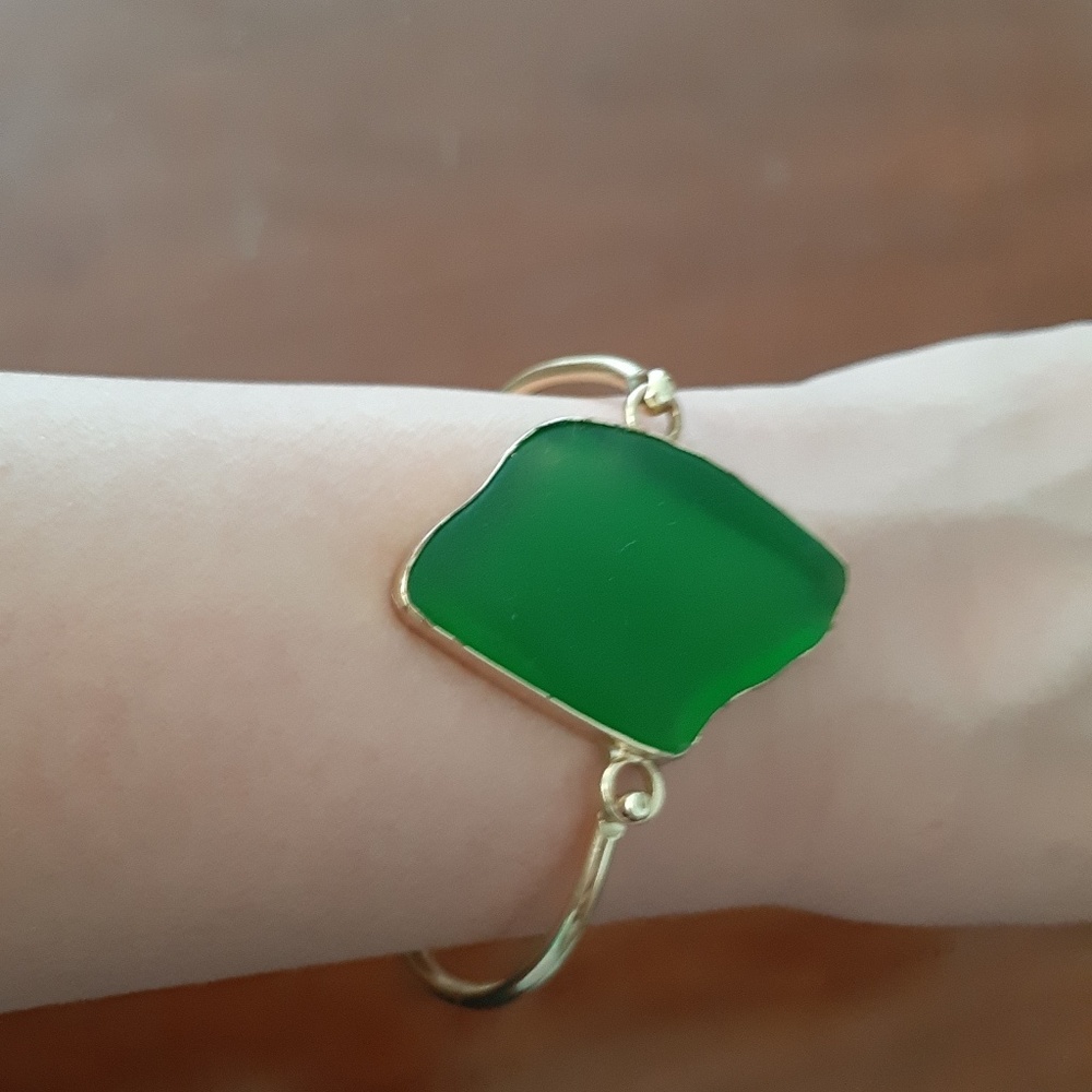 Charles Albert Green sea glass bangle gold